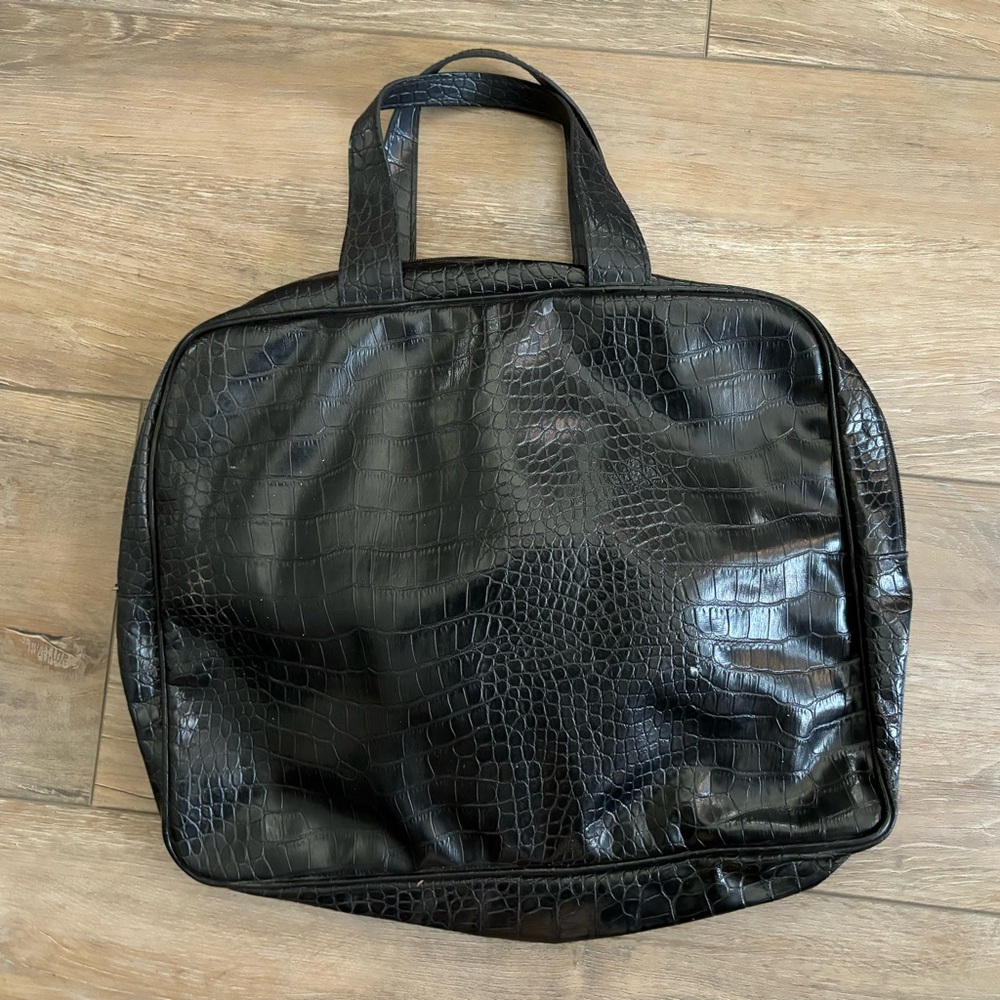 Saks Fifth Avenue Black Faux Leather Tote Bag Dual Handles Vintage